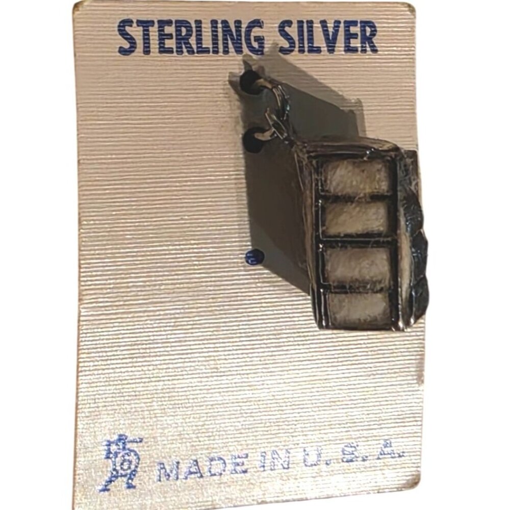 Vintage Sterling Silver Bell Charm Made In‎ U.S.A. Rectangular Shape Textured